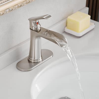 Single-handle Bathroom Waterfall Sink Faucet with Drain and Deckplate