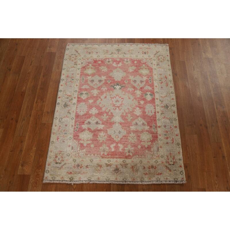 Muted Oushak Geometric Turkish Oriental Rug Hand-knotted Wool Carpet - 2'10" x 3'8"