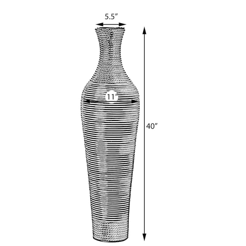 39-Inch Tall Standing Designer Floor Vase - Durable Artificial Rattan - Elegant Two-Tone Dark Brown Finish - Ideal Decor Accent