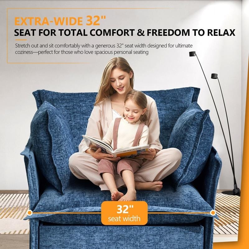 Chenille Upholstered Skirted Arm Chair Accent Chair With Thin Arms For Living Room