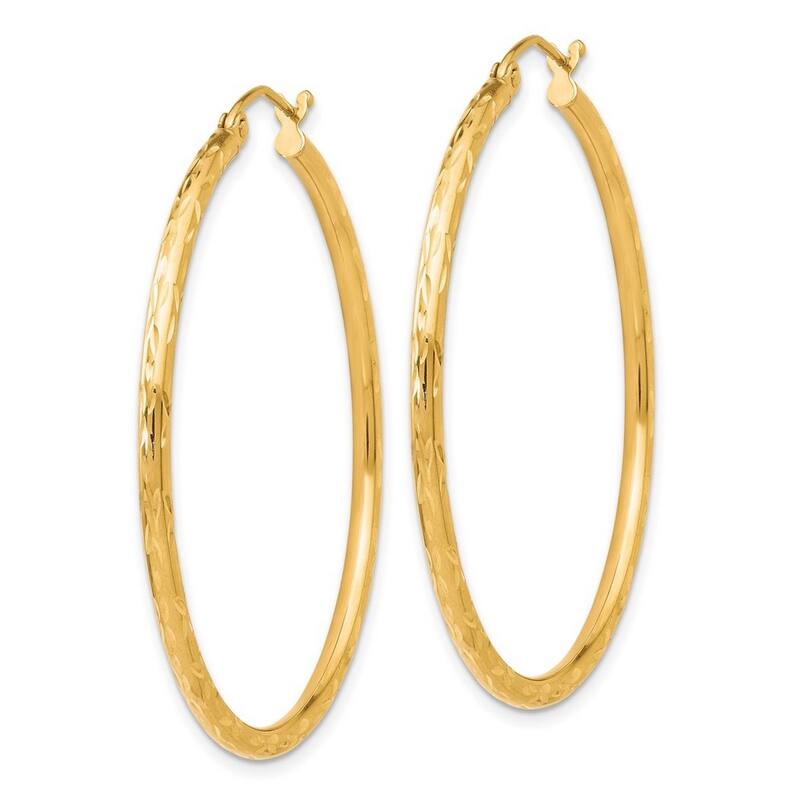 Curata 10k Yellow Gold Textured 2x42mm Large Hinged Hoop Earrings