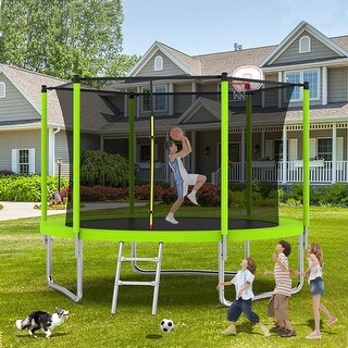 10FT Trampoline with Safety Net Ladder And Basketball Hoop Perfect for Outdoor Fun