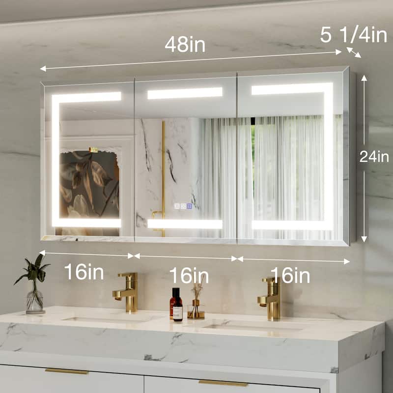 30-48'' W x 24'' H Surface or Recessed LED Bathroom Medicine Cabinet With Mirror,Defog & Quiet Hinges