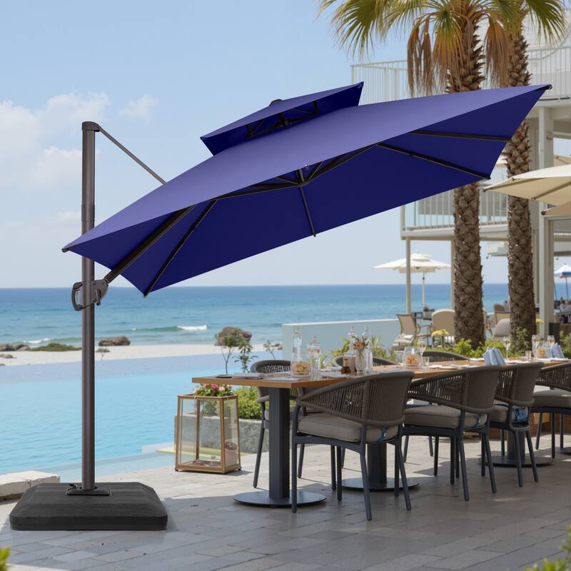 VredHom Double Top 10x10 FT Square Patio Cantilever Umbrella with Weight Base