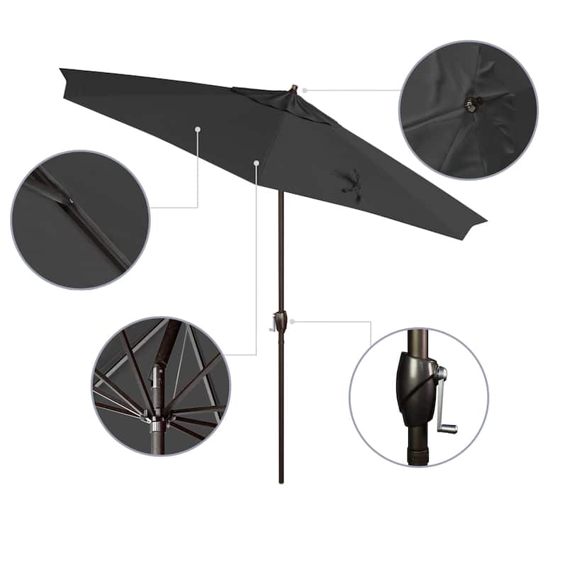 California Umbrella 9' Round Crank Lift Auto Tilt 8 Rib Aluminum Patio Umbrella, Bronze Finish Olefin