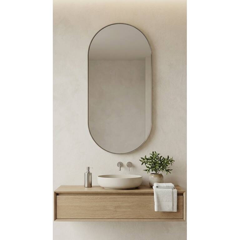 Allan Andrews Stainless Steel Framed Capsule Wall Mirror - 40"H x 17.75"W
