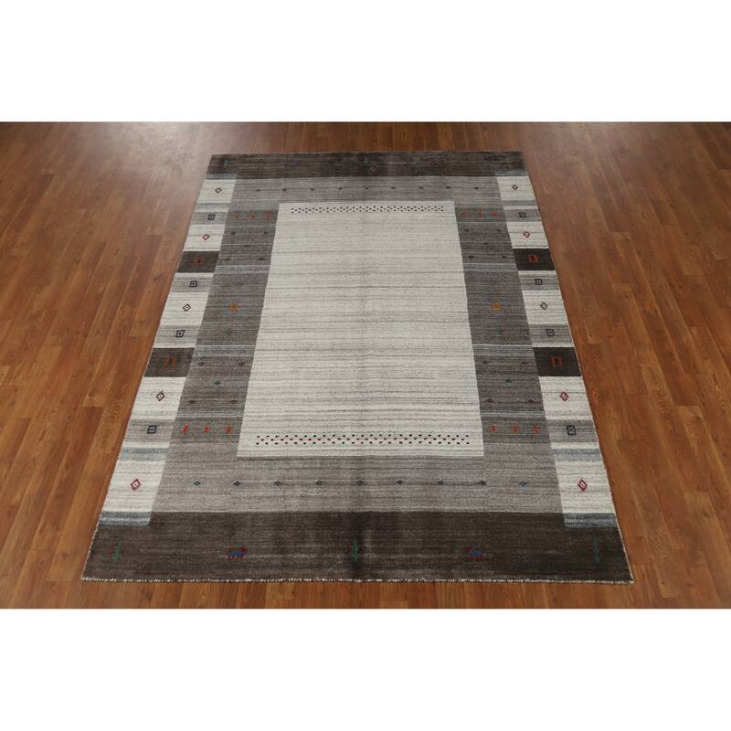 Hand Knotted Oriental 100% Wool Carpet Tribal Tribal Greys & Charcoal Gabbeh Area Rug - 7' 7'' X 5' 5''