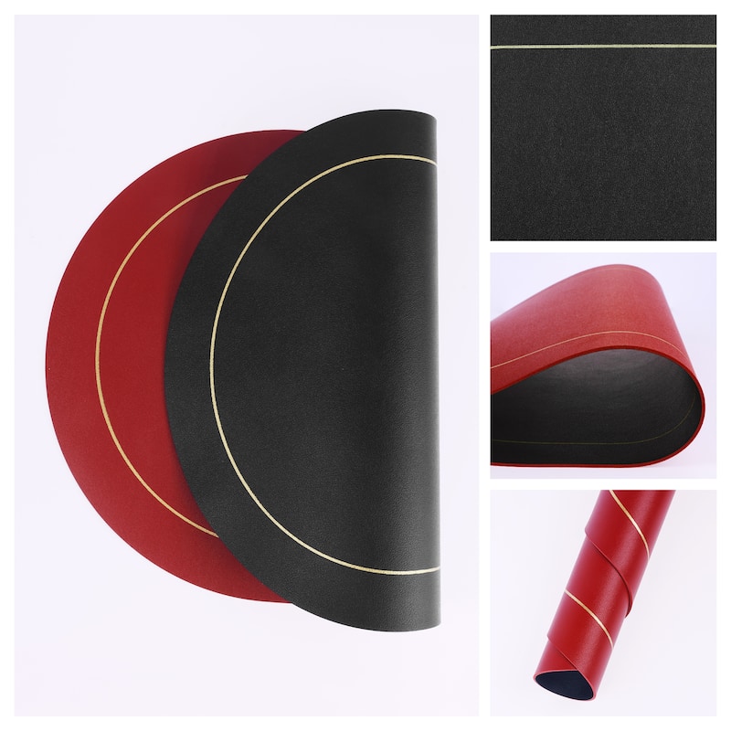 Set of 6 Faux Leather Placemats for Kitchen, Washable Table Placemats - 18*12in - Black/Red