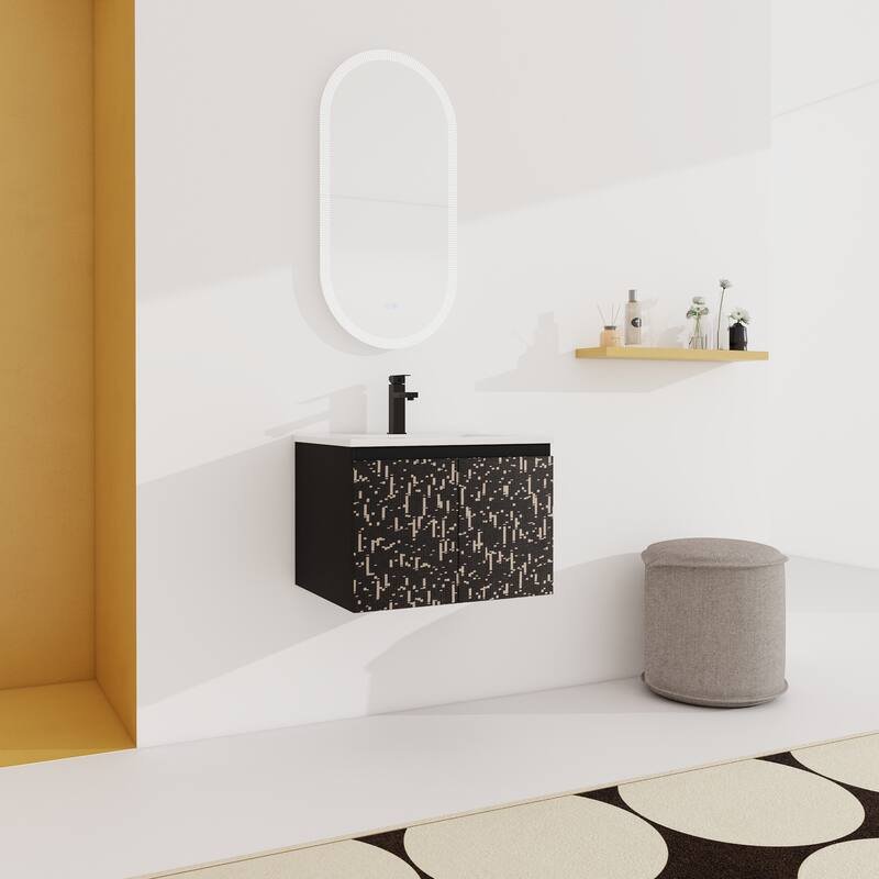 24" Floating Wall-Mounted Bathroom Vanity with Soft-Close Doors, Ceramic Sink, Eco-Friendly Plywood Base