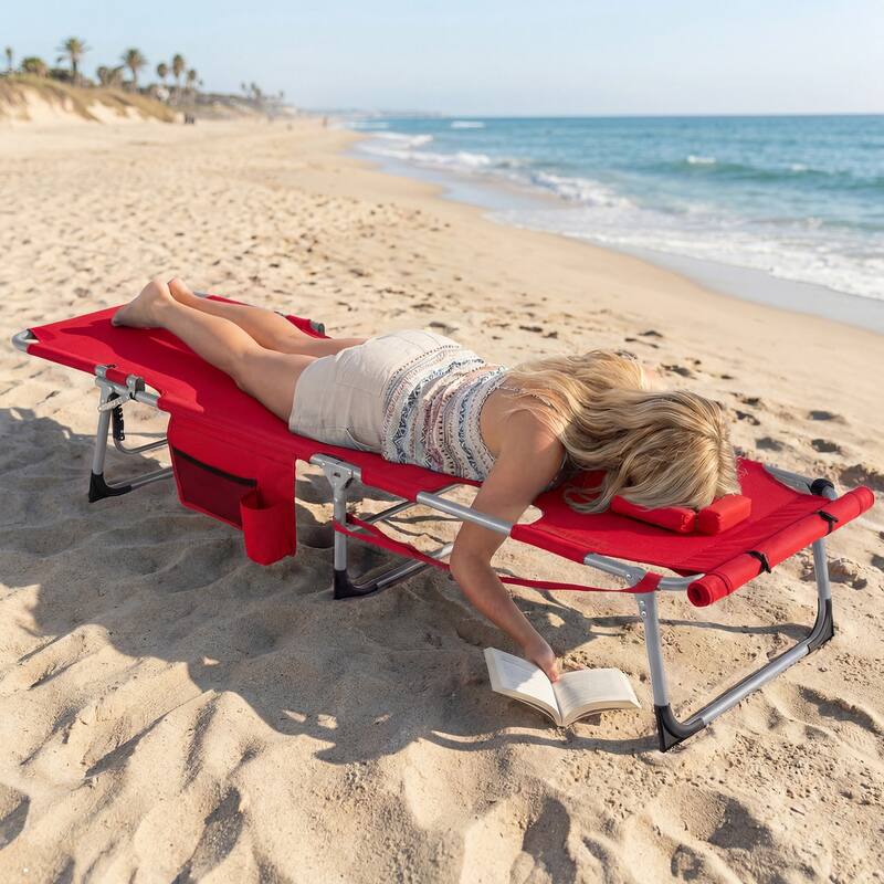 Gymax Tanning Chair w/ Face Arm Holes 4-Level Backrest & Head Pillow