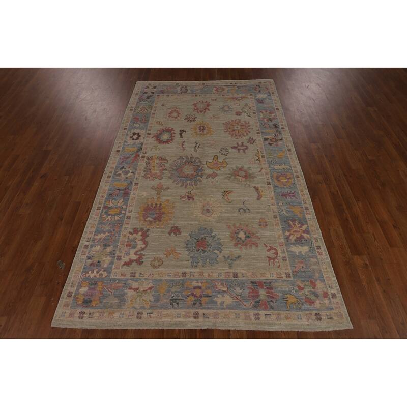 Transitional Oushak Turkish Area Rug Hand-Knotted Wool Carpet - 5'0"x 7'11"