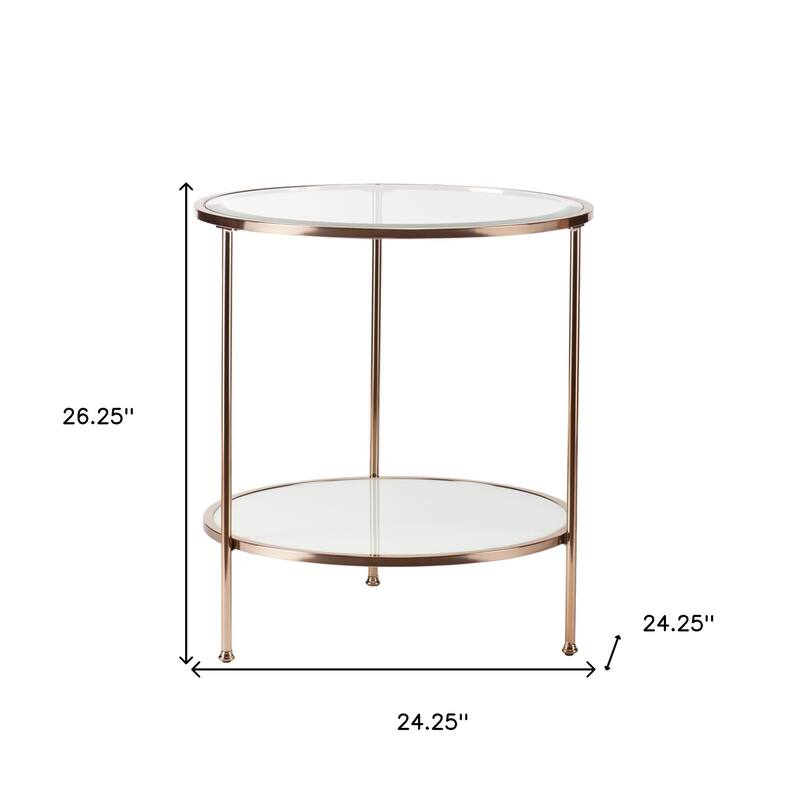 HomeRoots 26" Gold Glass And Iron Round End Table With Shelf - 24.25x24.25x26.25