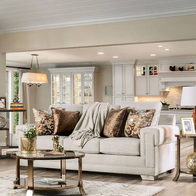 Furniture of America Grett Farmhouse Grey Solid Wood Padded Sofa