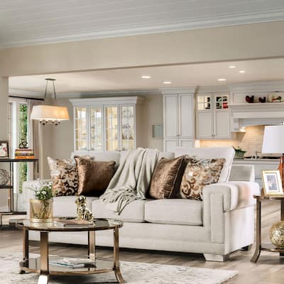Furniture of America Grett Farmhouse Grey Solid Wood Padded Sofa