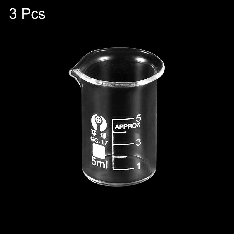 3Pcs 5ml Low Form Glass Beaker, 3.3 Glass Graduated Measuring Cups - Clear