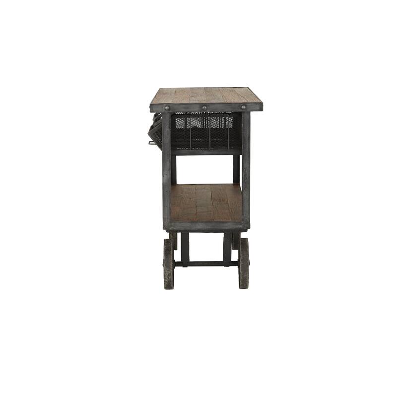 Metal Industrial Rolling Cart 3 Basket Drawer Console Table - Black - Roche River Decor - 28"Wx48"Lx36"H