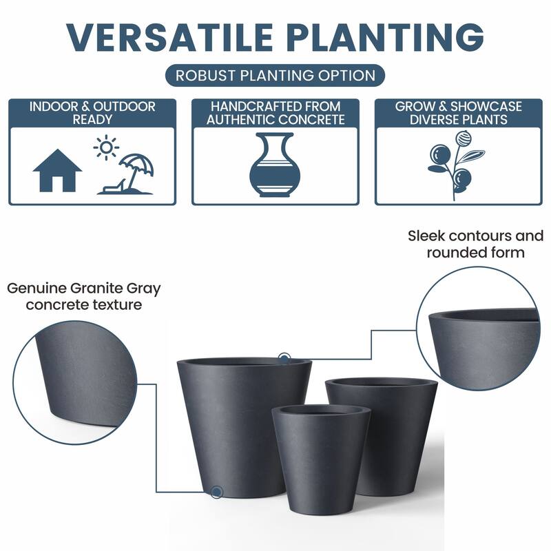 Tall Concrete Round Plant Pots / Large Indoor and Outdoor flower Planters
