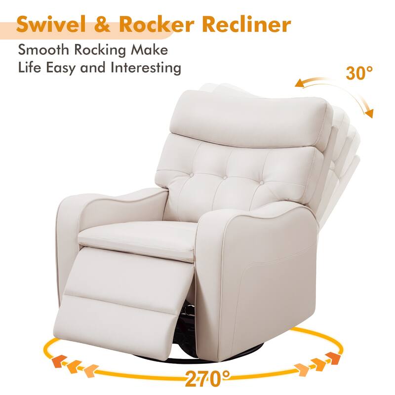 36.6''W Faux Leather Power Swivel Rocker Recliner With USB and Type-C Port