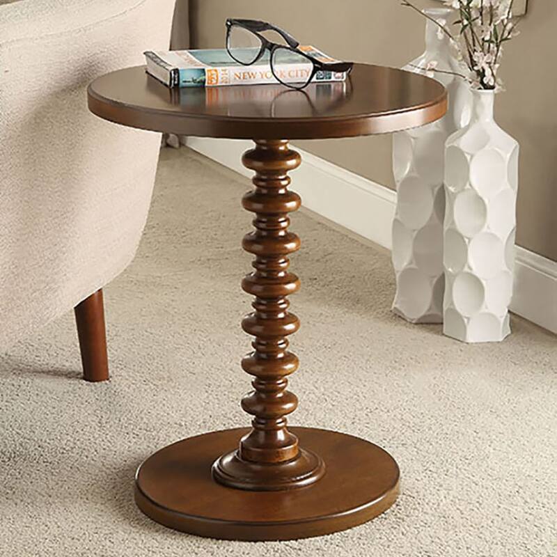 Walnut Round Wooden Side Table - Walnut