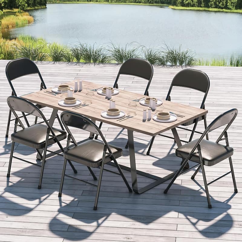 VECELO Dining Chairs Set of 4/8, Beige/Black Folding Chairs with Steel Frame