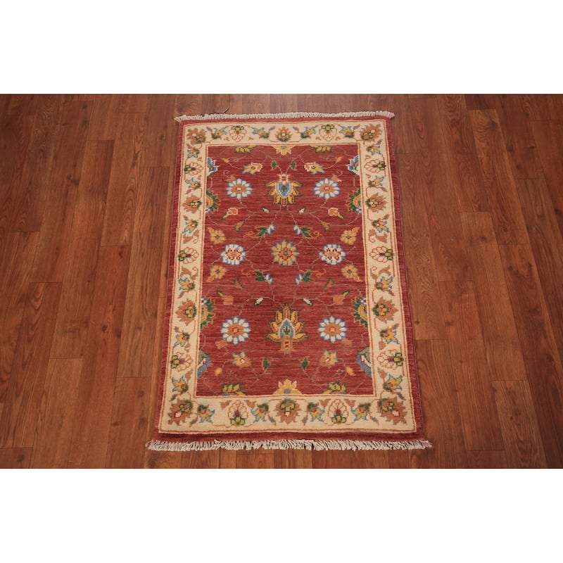 Floral Kazak Oriental Foyer Rug Hand-Knotted Orange Wool Carpet - 2'0" x 3'0"