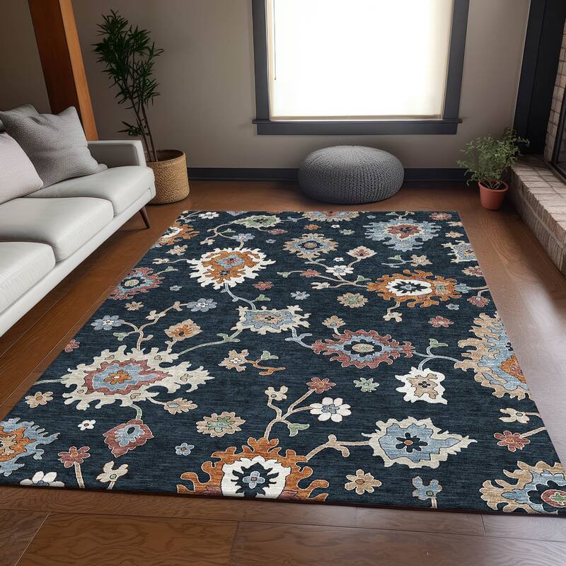 Machine Washable Indoor/ Outdoor Chantille Traditonal Kashan Rug