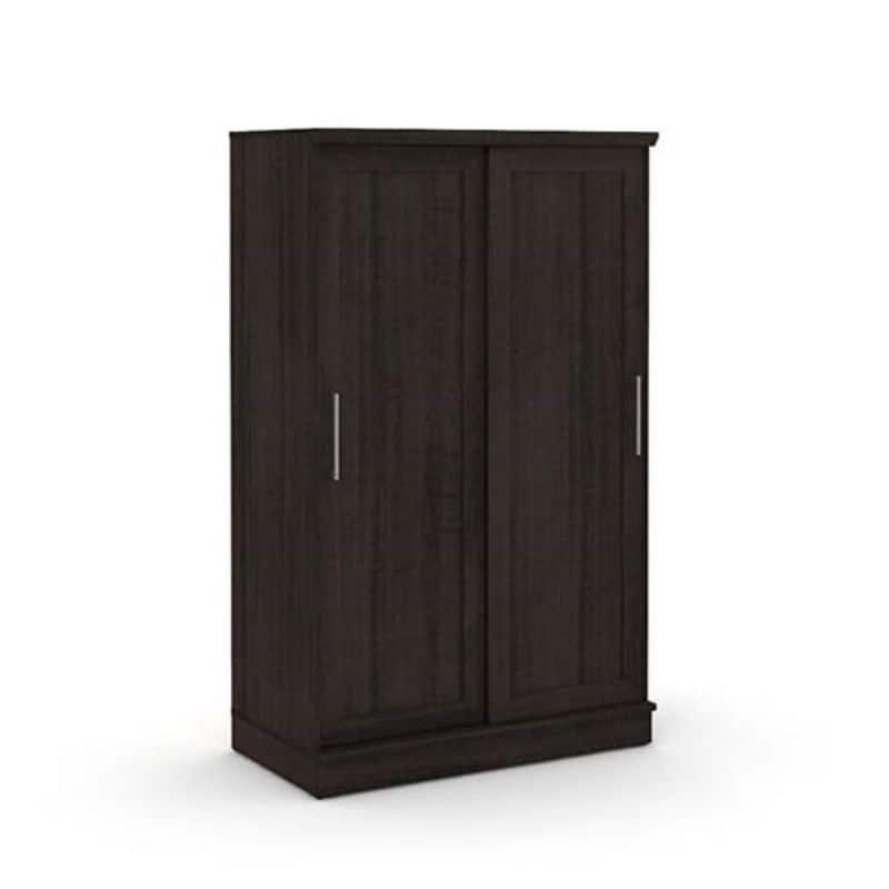 FarmHouse Espresso Oak Sliding Doors Garment Rod Wardrobe Armoire - 21"L x 39.1"W x 64"H - Brown