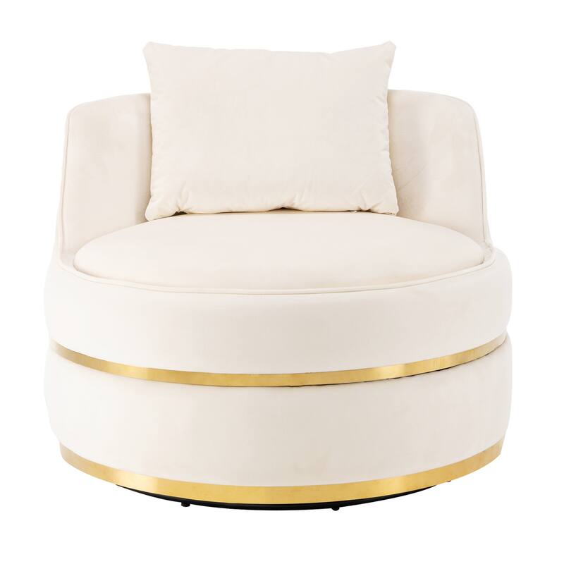 360 Degree Swivel Accent Chair Lounge Chair, Modern Barrel Chair Over-Sized Soft Chair with Seat Cushion - Beige