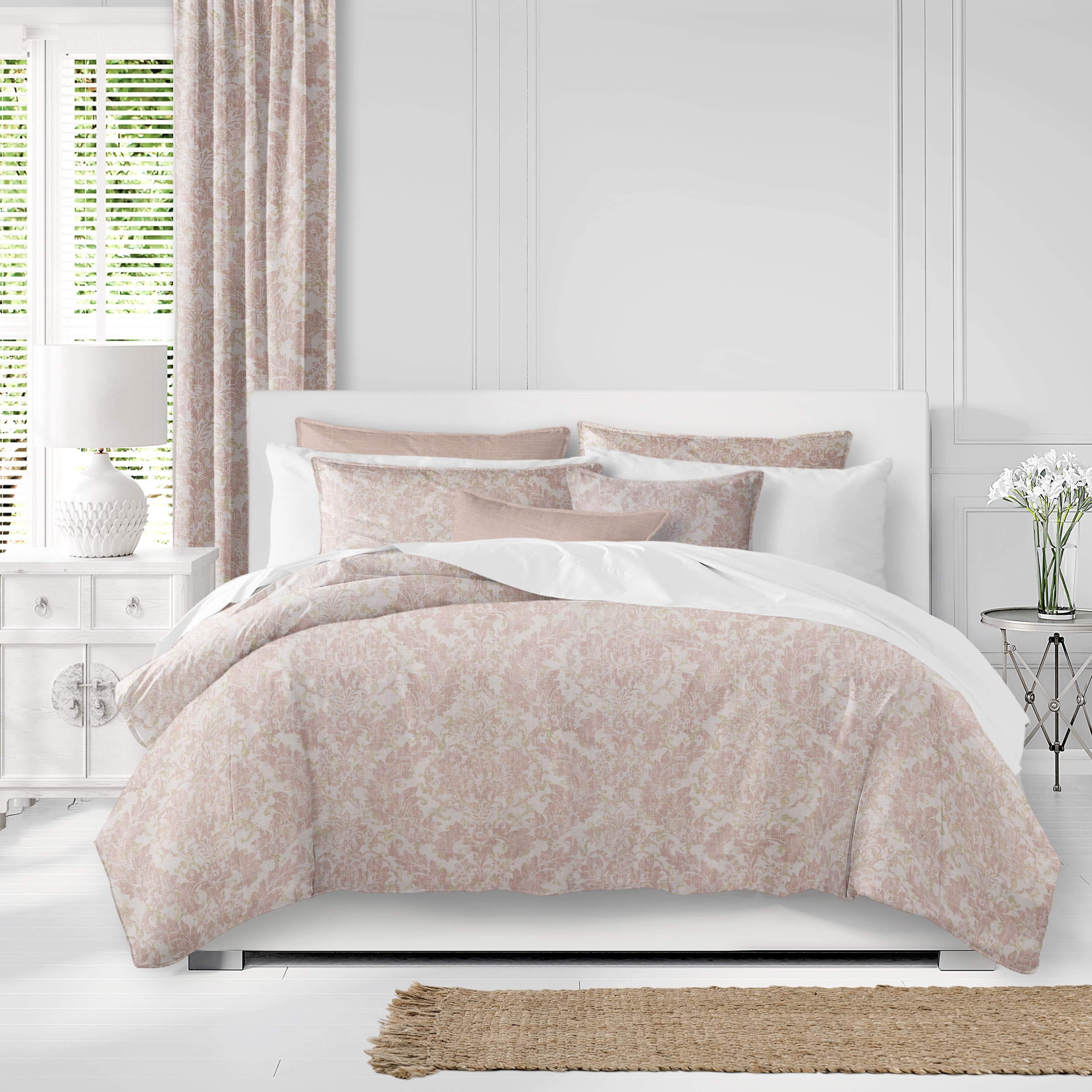 Damaskus Linen Blush Comforter Pillow Sham Set. On Sale Bed