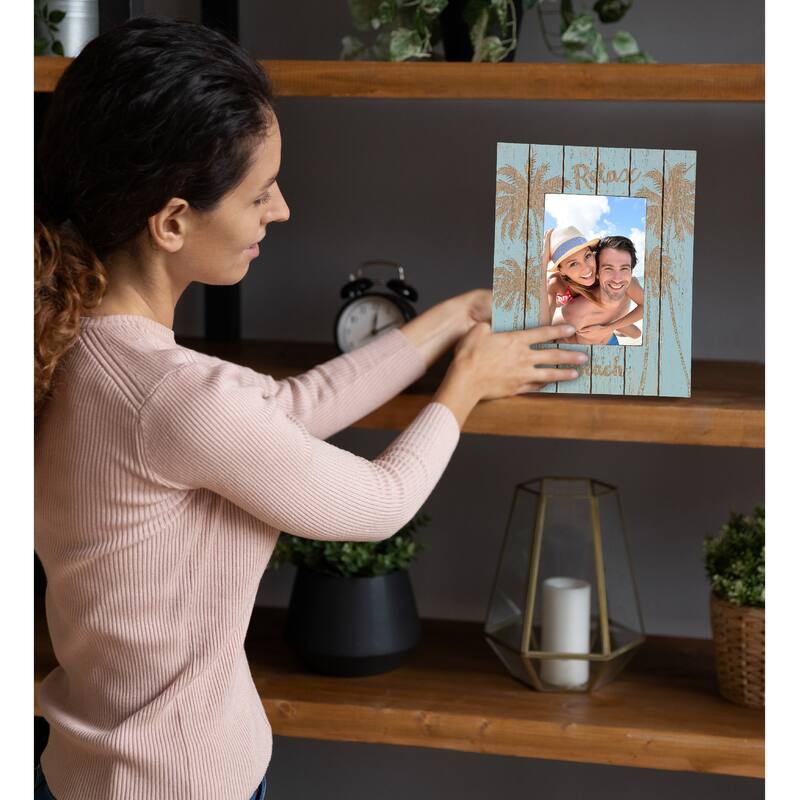 CoTa Global Aqua Blue Distressed Wood Palm 5×7 Photo Frame - 11 inches