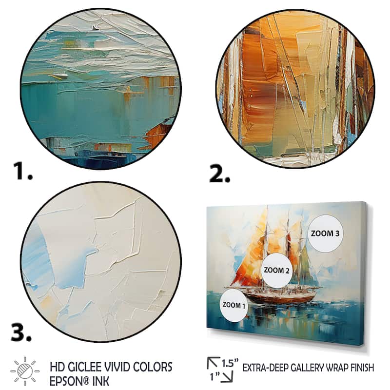 Designart "Moonlight Saiboat Horizon I" Boat Sailing Orange Wall Decor - Modern Entryway Framed Wall Art