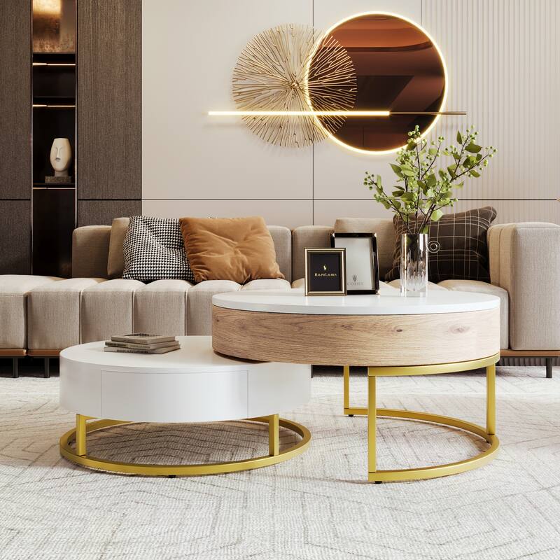 Modern Round Lift top Nesting Coffee Tables