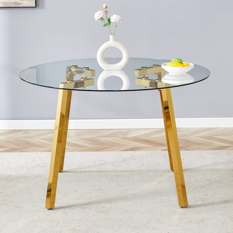 Modern Luxurious Round Tempered Glass Dining Table