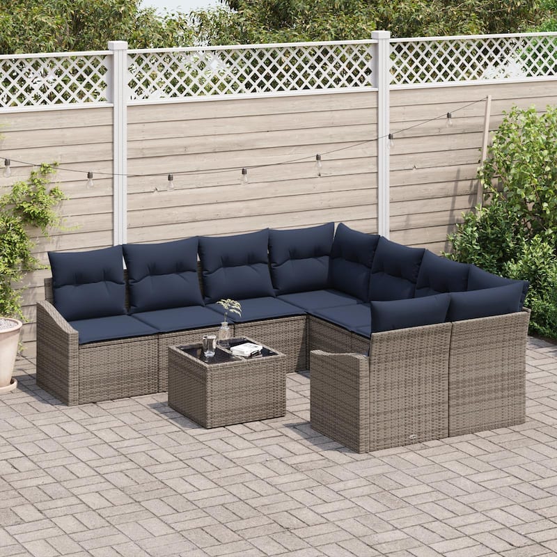 vidaXL 9 Piece Garden Sofa Set with Cushions - 91.9×92.1×27.2
