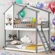preview thumbnail 10 of 16, Playhouse-inspired Twin Over Twin Bunk Bed Wood Bed With Ladder and Roof and Windows Design Grey
