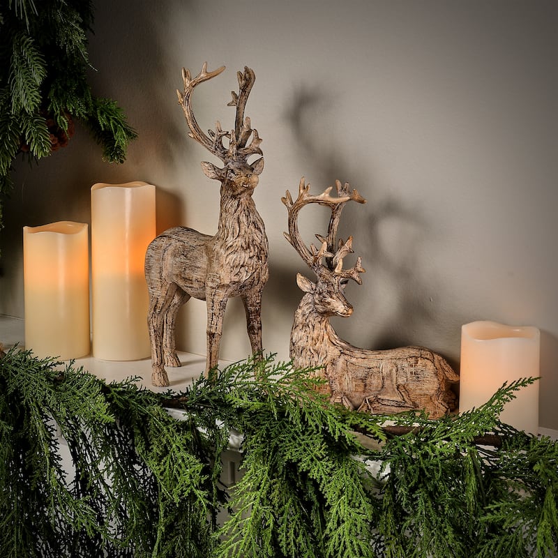9-13" Resin Winter Chalet Deer Set of 2