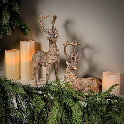 9-13" Resin Winter Chalet Deer Set of 2