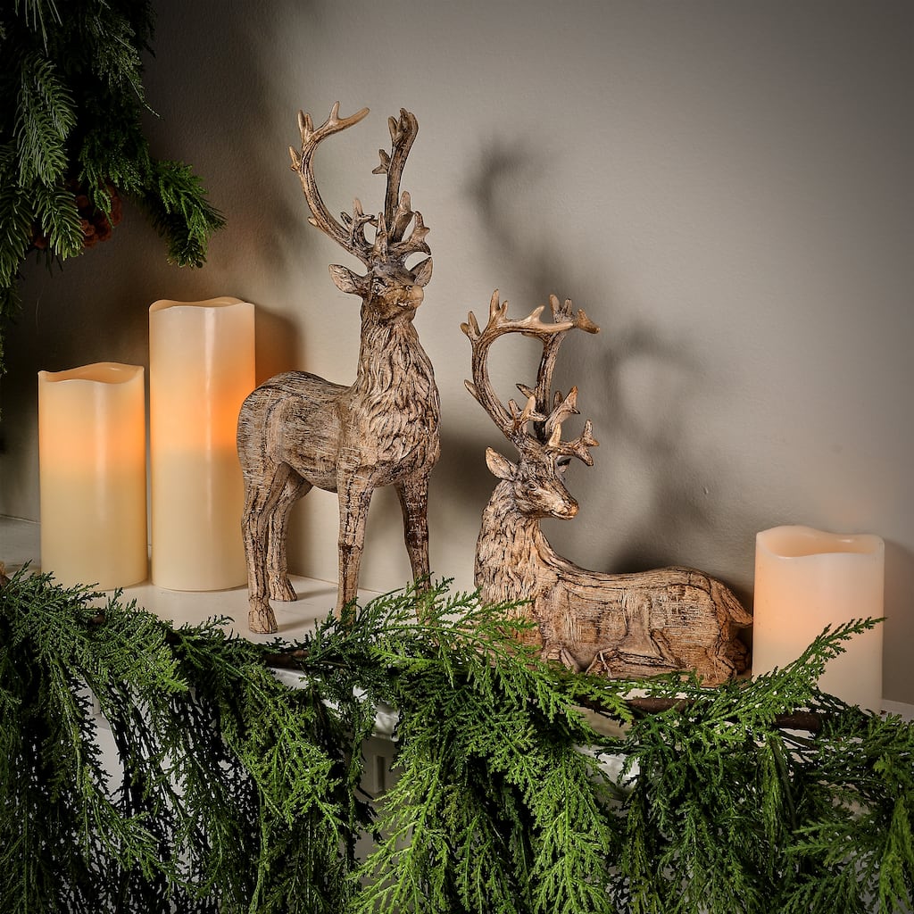 9-13" Resin Winter Chalet Deer Set of 2