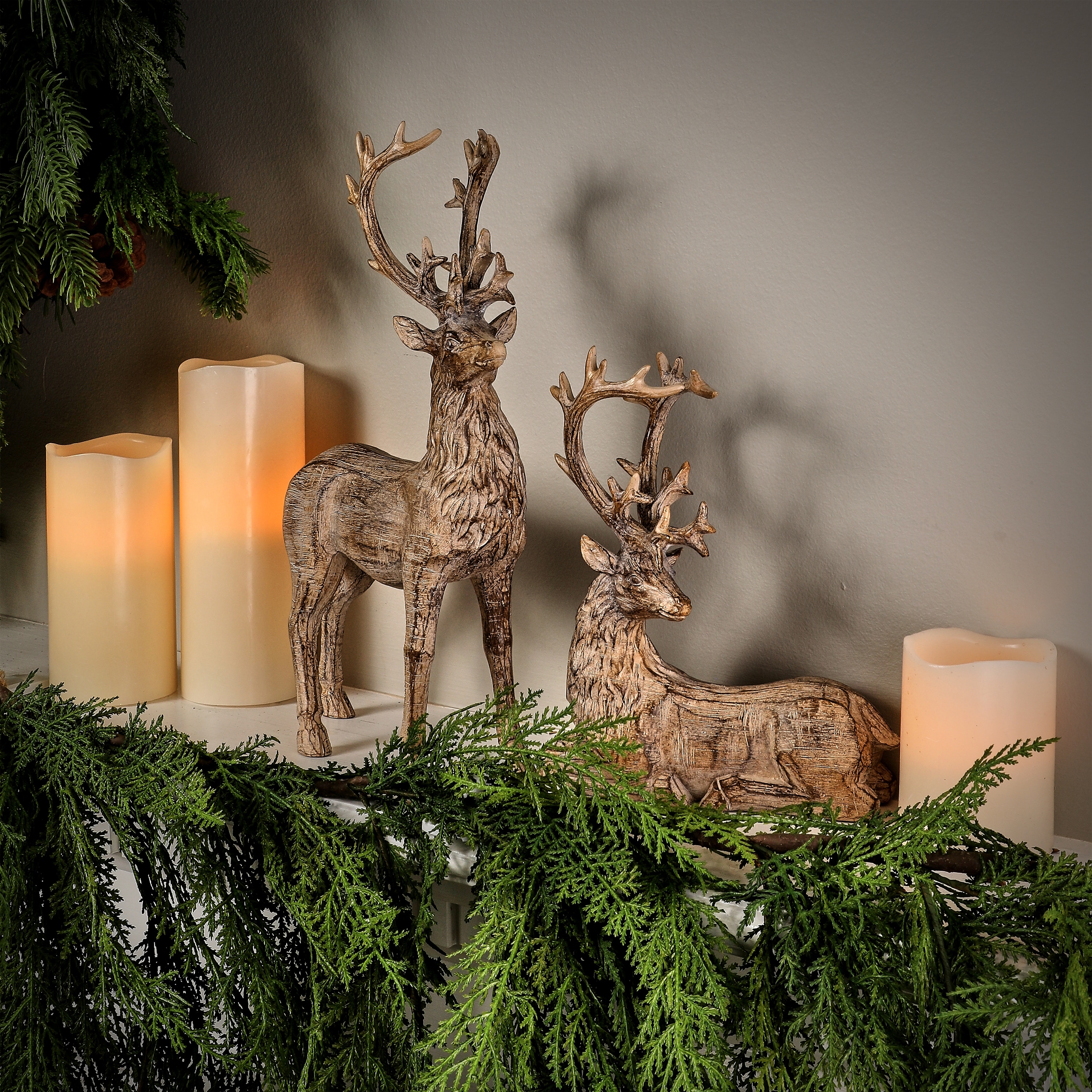 9-13" Resin Winter Chalet Deer Set of 2