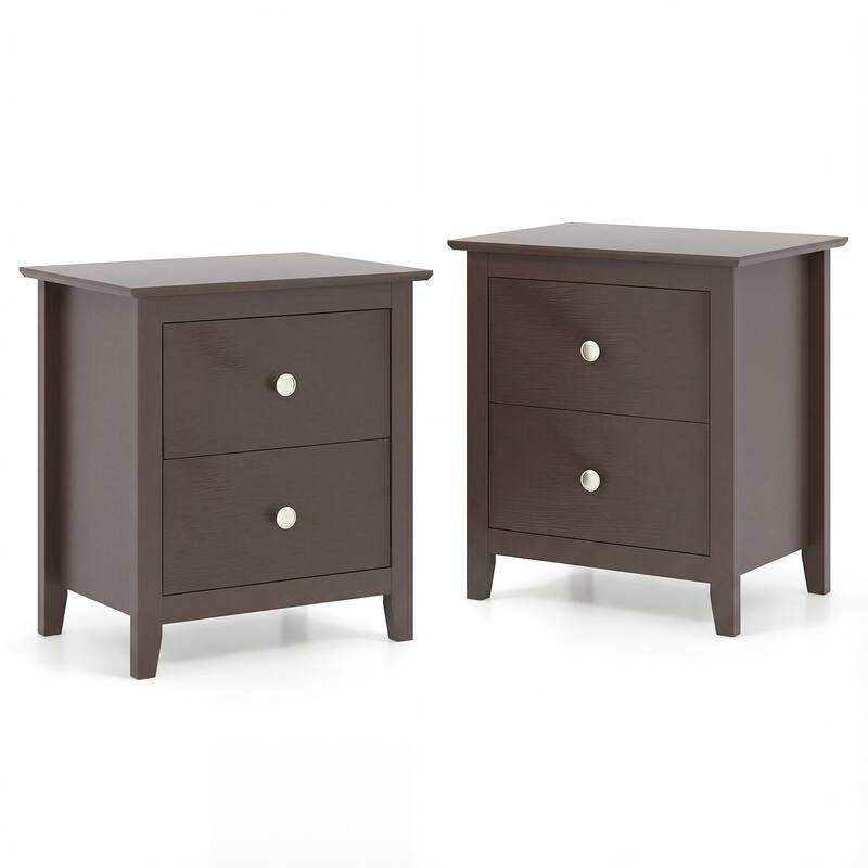 Gymax 2PCS Modern Nightstand w/ Storage 2 Drawers & Support Legs for