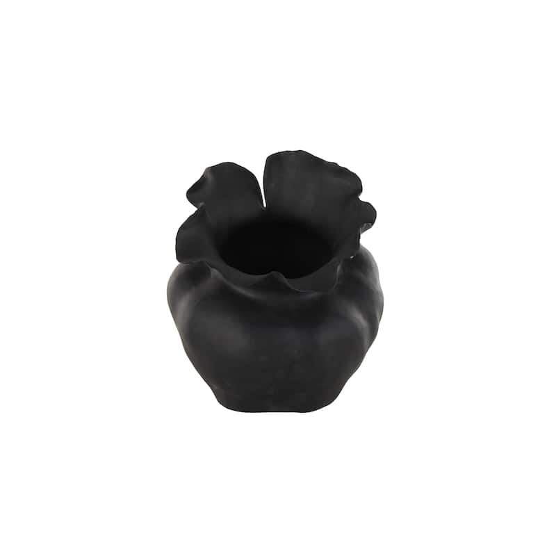 Ceramic Abstract Wide Rounded Floral Shaped Vase with Petal Rim - White or Black - Roche River Decor