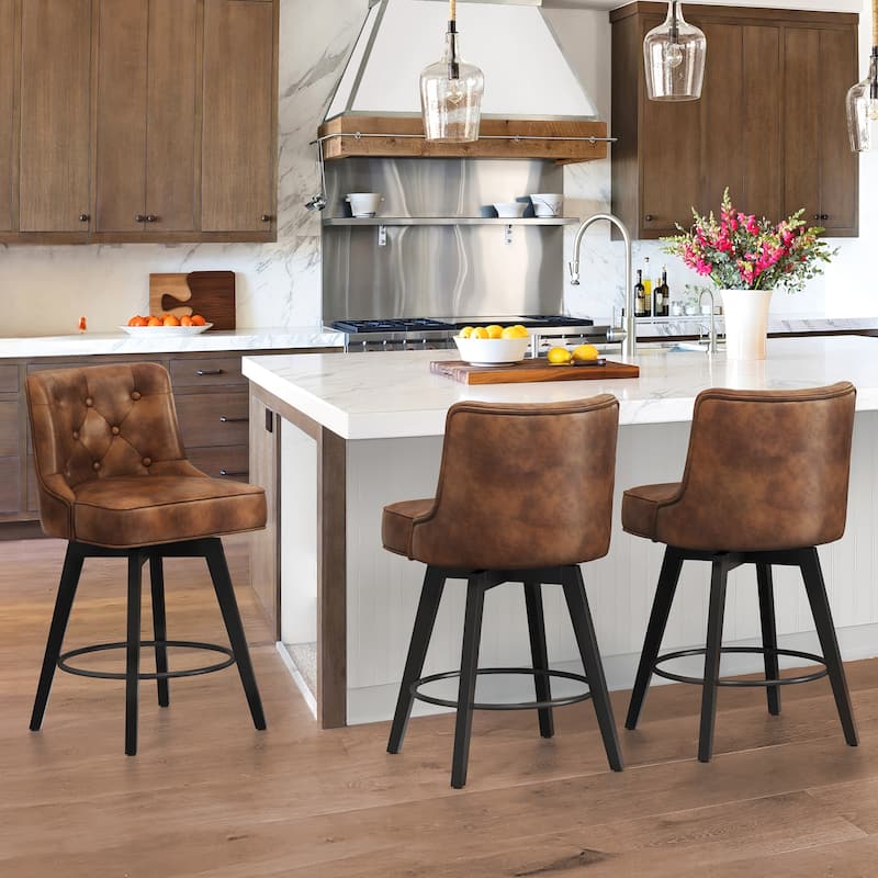 Modern 26.in Swivel Bar stool Upholstered Wooden Counter Height Footrest Armless Stool with Back