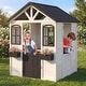 preview thumbnail 14 of 22, Kids Wooden Adventure Cottage Playhouse, Outdoor Playhouse with Functional Door, Windows, Service Station and Flower Pot Holders