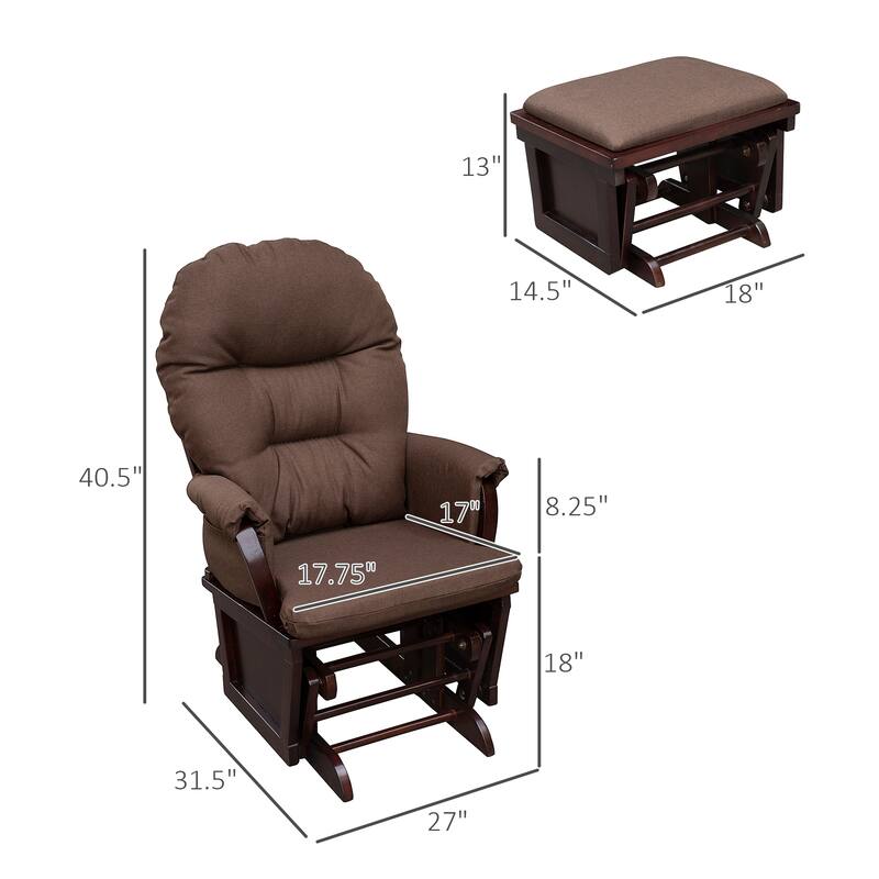 Glider Rocker Chair with Ottoman & Brown Wood Base