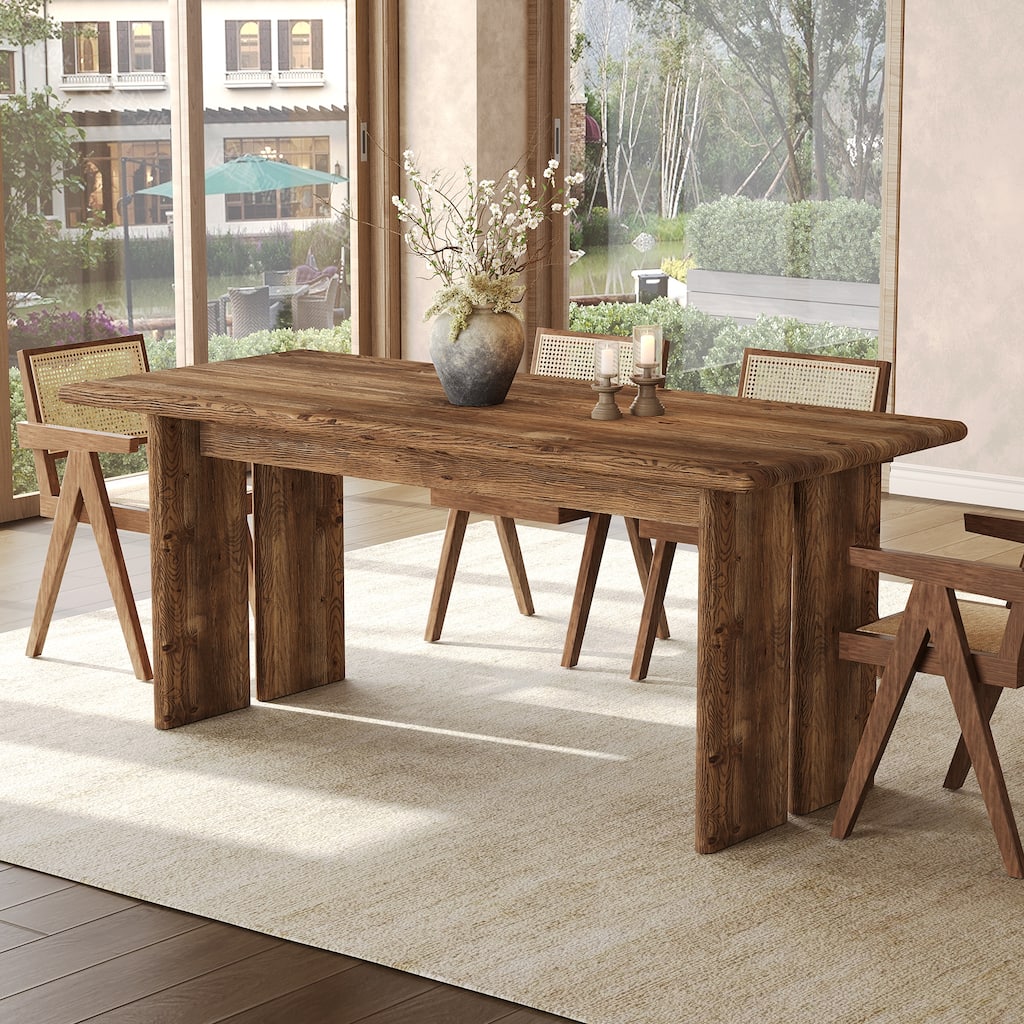 Solid Wood Dining Table 63 Inch Farmhouse Kitchen Table for 4-6