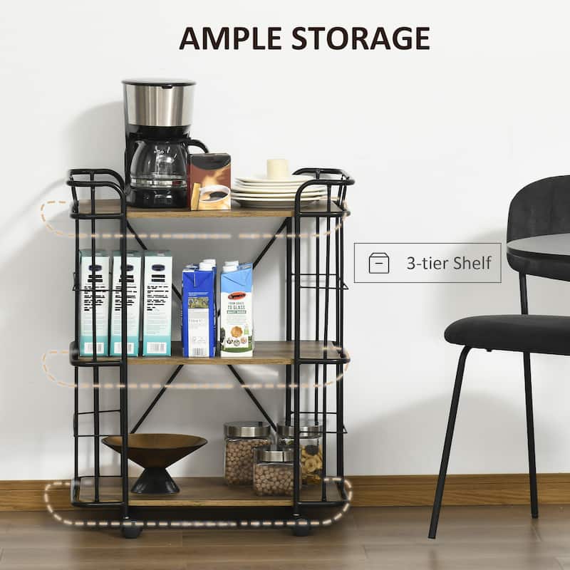 HOMCOM 25" Rolling Kitchen Cart, Kitchen Storage Trolley with 3 Shelves for Dining Room, Laundry Room, and Bathroom, Natural