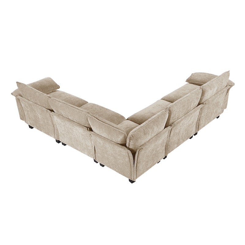 Terra Chenille 5-Piece Modular Sectional Sofa - Wood Finish Feet