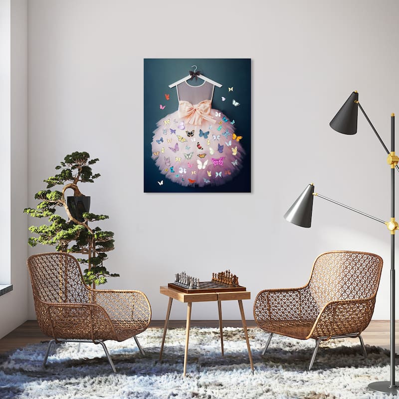 Wynwood Studio Fashion and Glam Tutu Butterflies Night White and Traditional Wall Art Canvas Print - 36 x 30