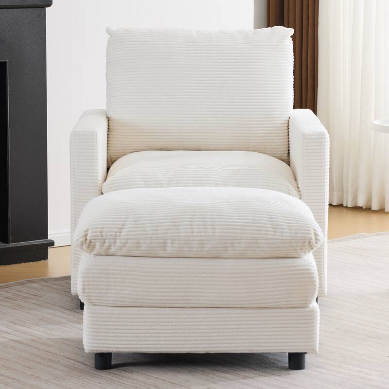Corduroy Armchair Set with Ottoman