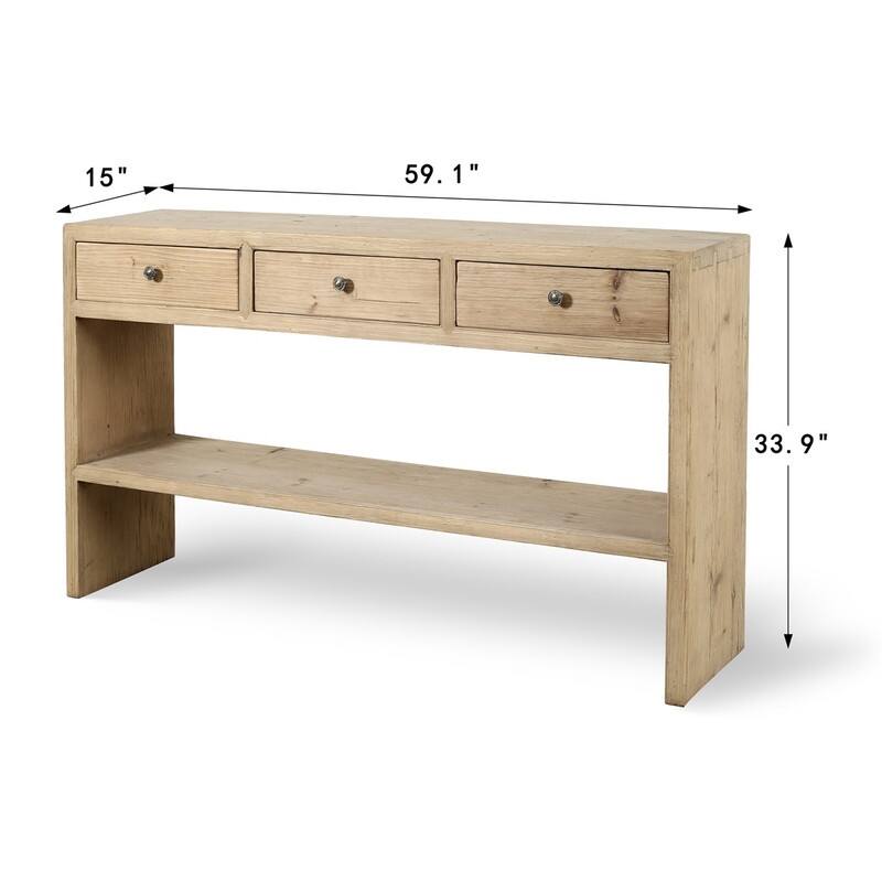 Artissance 59 in. Wide Weathered Natural Wood Amalfi Entry Table with 3 Drawers